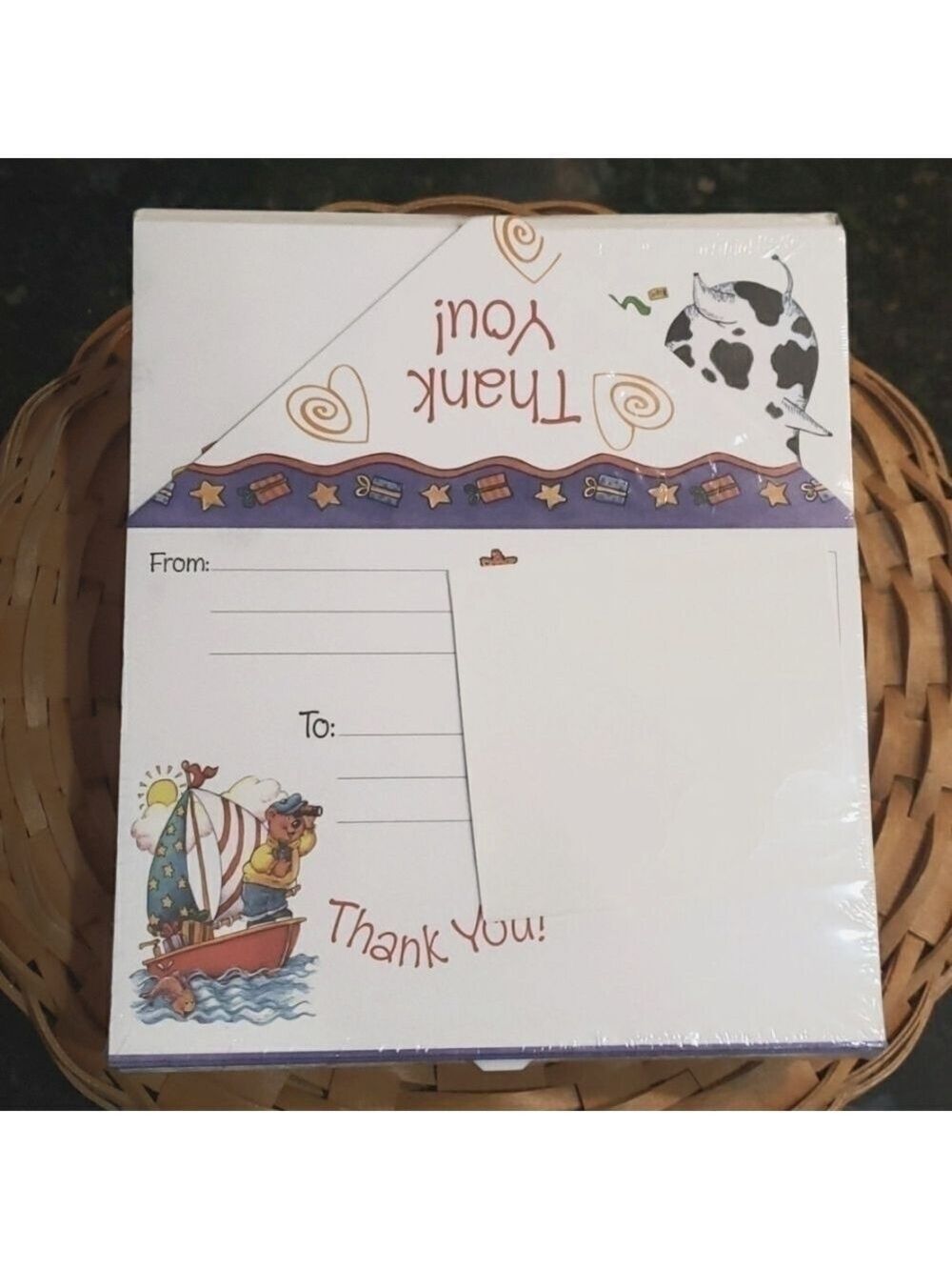 Sally Foster Thank You Note Cards 12 Total  Stickers Seals Nautical Cow Pig Chip